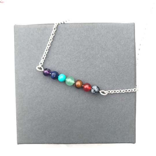 Chakra Gemstone Crystal Bar Necklace - Sterling Silver