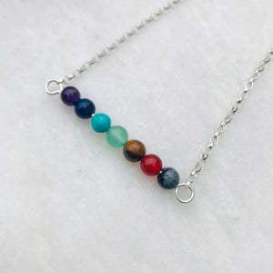 Chakra Gemstone Crystal Bar Necklace - Sterling Silver