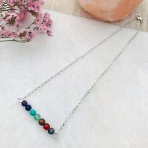 Chakra Gemstone Crystal Bar Necklace - Sterling Silver