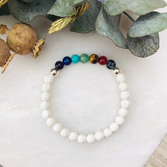 White Chakra Lava Rock Bracelet - Well Being Diffuser Jewellery