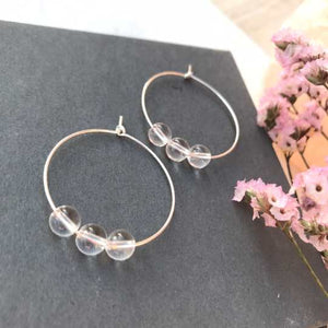 Clear Quartz Gemstone Earrings - Sterling Silver Hoops - April Birthstone