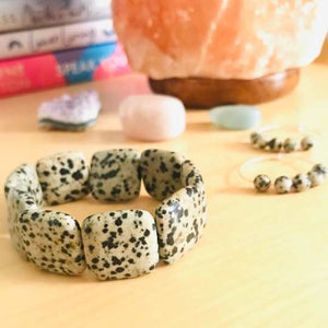 Dalmatian Jasper Bracelet - Chunky Square Gemstone Coin Beads - Crystal Healing Jewellery