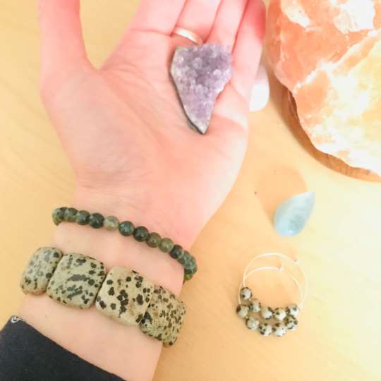Dalmatian Jasper Bracelet - Chunky Square Gemstone Coin Beads - Crystal Healing Jewellery