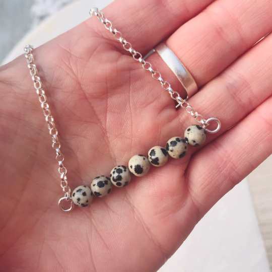 Dalmatian Jasper Bar Necklace - Sterling Silver and Gemstone