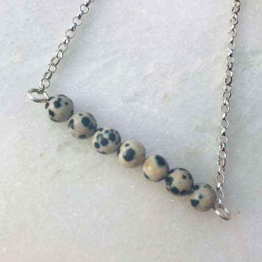 Dalmatian Jasper Bar Necklace - Sterling Silver and Gemstone