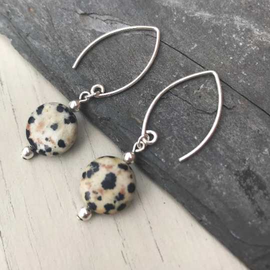 Dalmatian Jasper Earrings - Sterling Silver - Animal Print