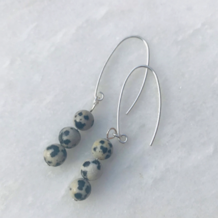 Dalmatian Dangle Earrings - Sterling Silver and Gemstone