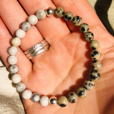 Soothing Positivity Duo Crystal Bracelet - Howlite and Dalmatian Jasper Gemstones