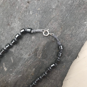 Men’s Jewellery Hematite Crystal Necklace - Grey Waxed Cotton and Sterling Silver Gemstone Necklace - 19” Length