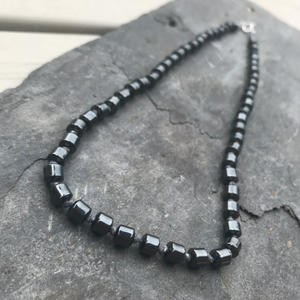 Men’s Jewellery Hematite Crystal Necklace - Grey Waxed Cotton and Sterling Silver Gemstone Necklace - 19” Length