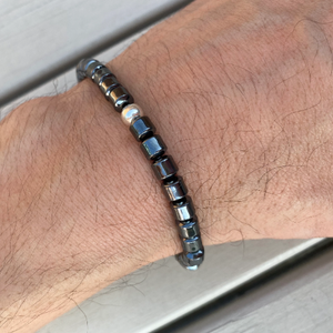 Men's Jewellery Gifts Hematite Bracelet - Silver and Gemstone Bracelet - Crystal Barrel Beads