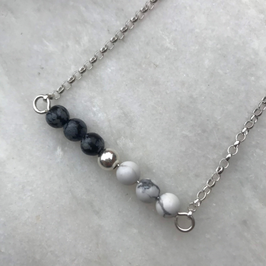 Howlite and Snowflake Obsidian - Gemstone Bar Necklace - Protection and Calming Jewellery