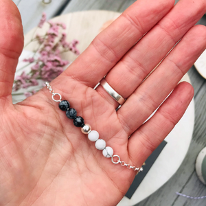 Howlite and Snowflake Obsidian - Gemstone Bar Necklace - Protection and Calming Jewellery