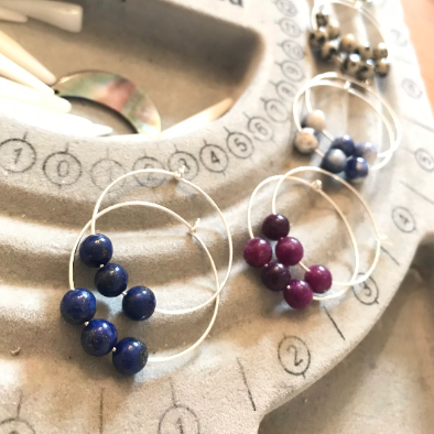 Sodalite Gemstone Earrings - Sterling Silver Hoops