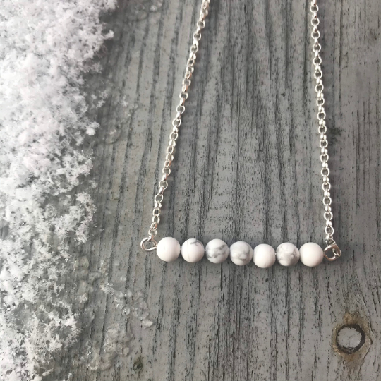 Howlite Gemstone Necklace - Sterling Silver Jewellery Bar Necklace