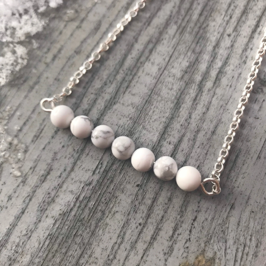 Howlite Gemstone Necklace - Sterling Silver Jewellery Bar Necklace