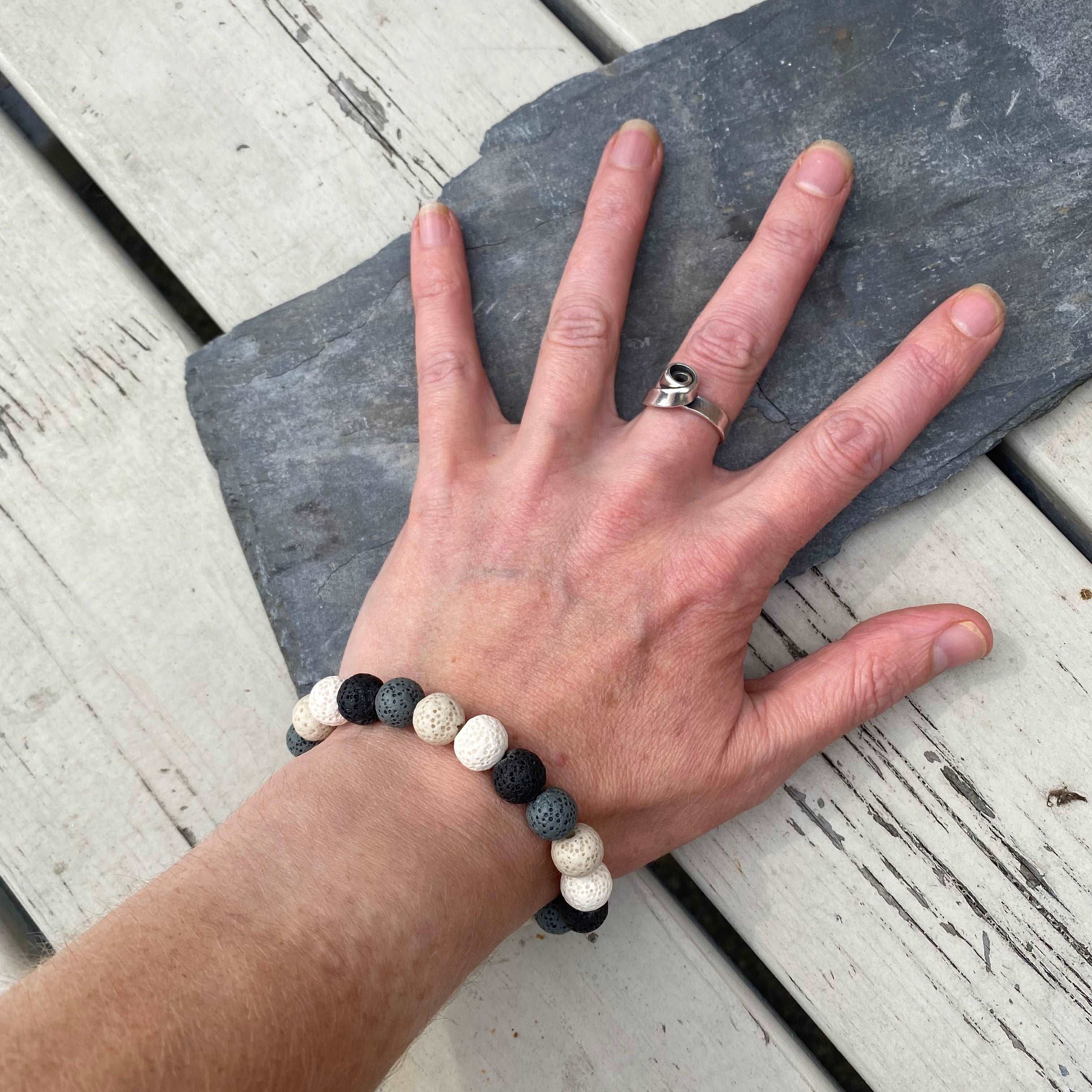 Chunky Black and White Lava Rock Diffuser Bracelet