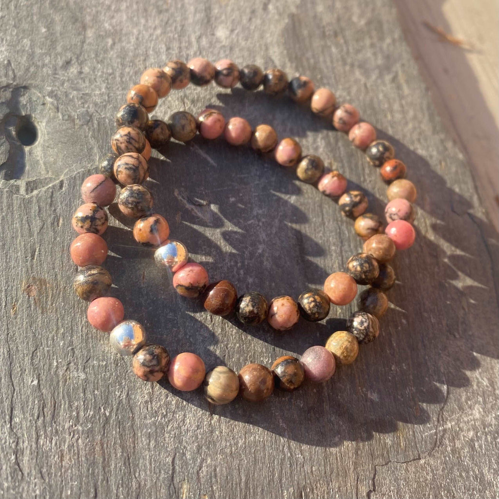 Black Veined Rhodonite Gemstone Bracelet - Well Being Crystal Jewellery