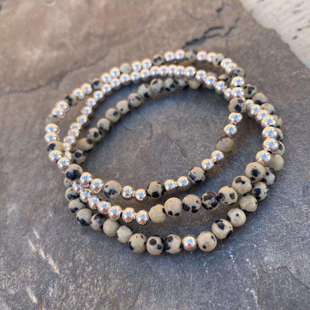 Dalmatian Jasper Stacking Bracelet Set - Sterling Silver