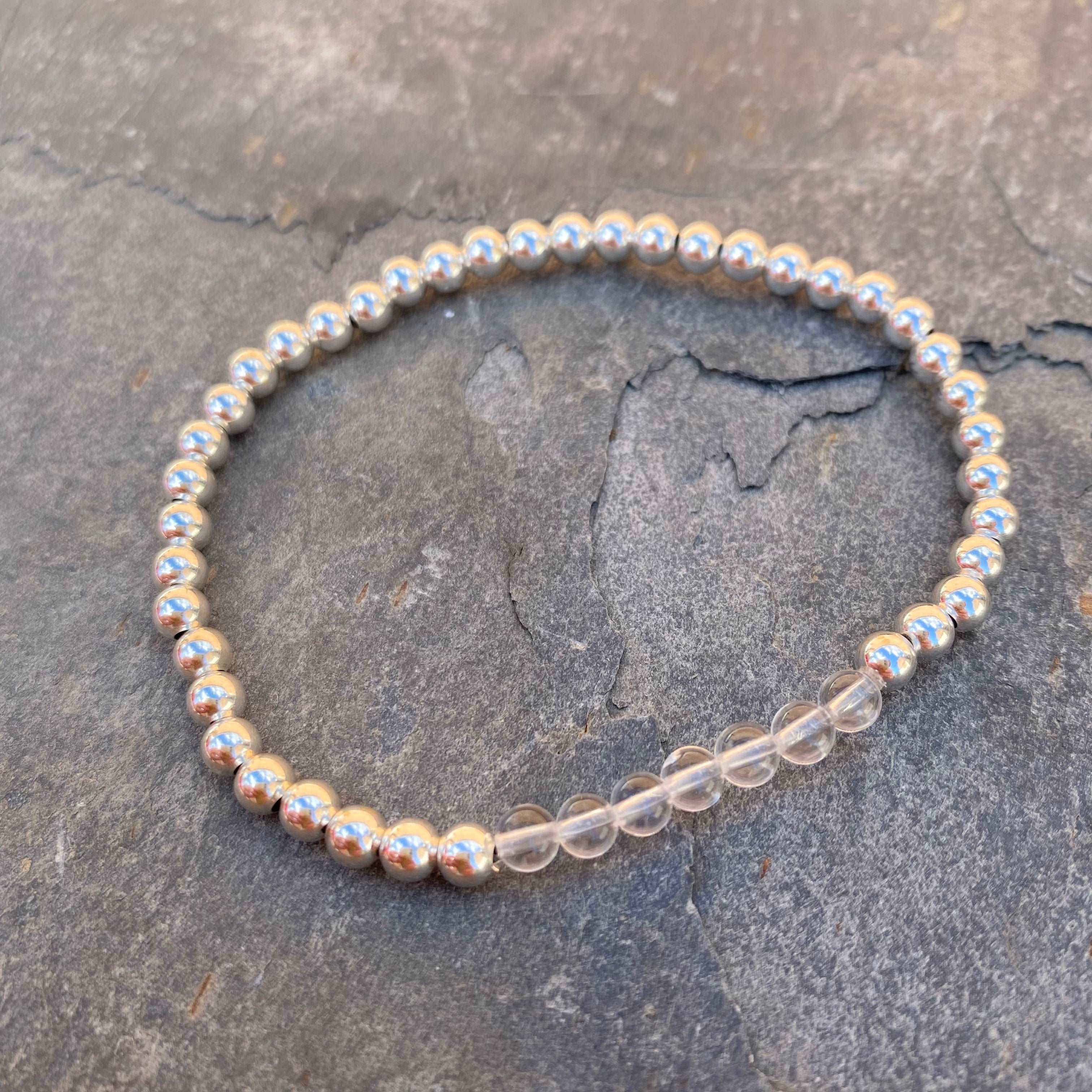 Clear Quartz Silver Stacking Bracelet