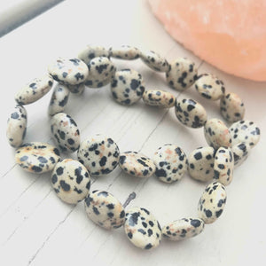 Dalmatian Jasper Bracelet - Gemstone Coin Beads - Crystal Healing Jewellery