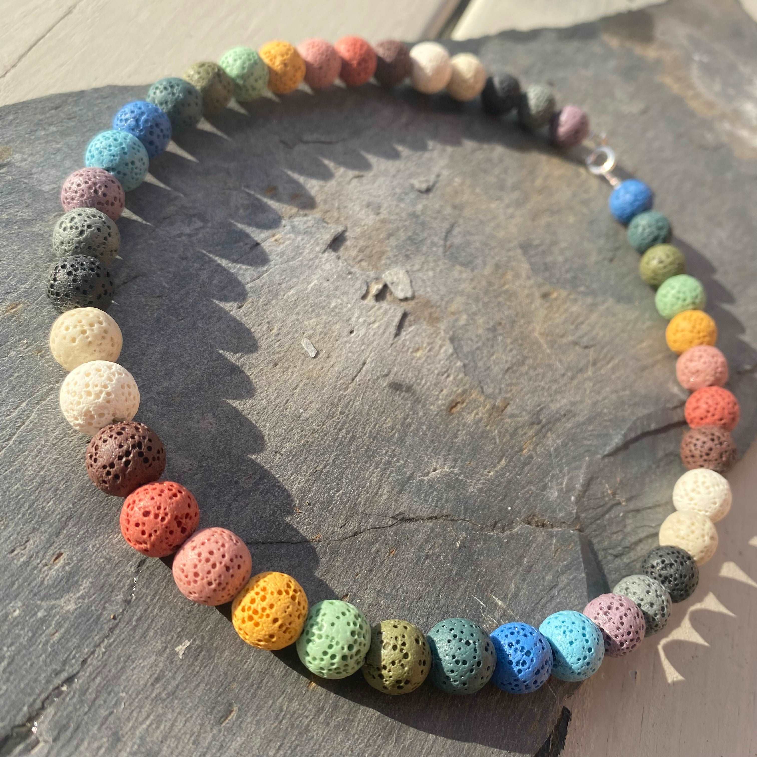 Chunky Rainbow Lava Rock Diffuser Necklace