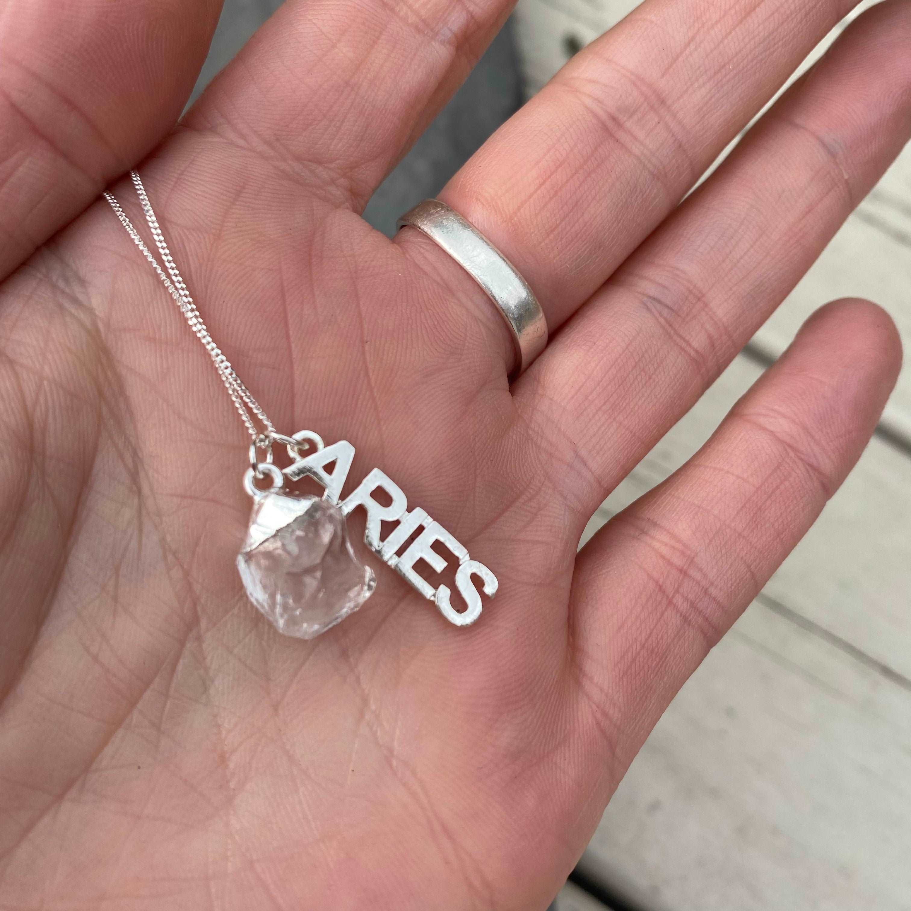 Aries Birthstone Necklace - Raw Quartz Crystal and sterling Silver