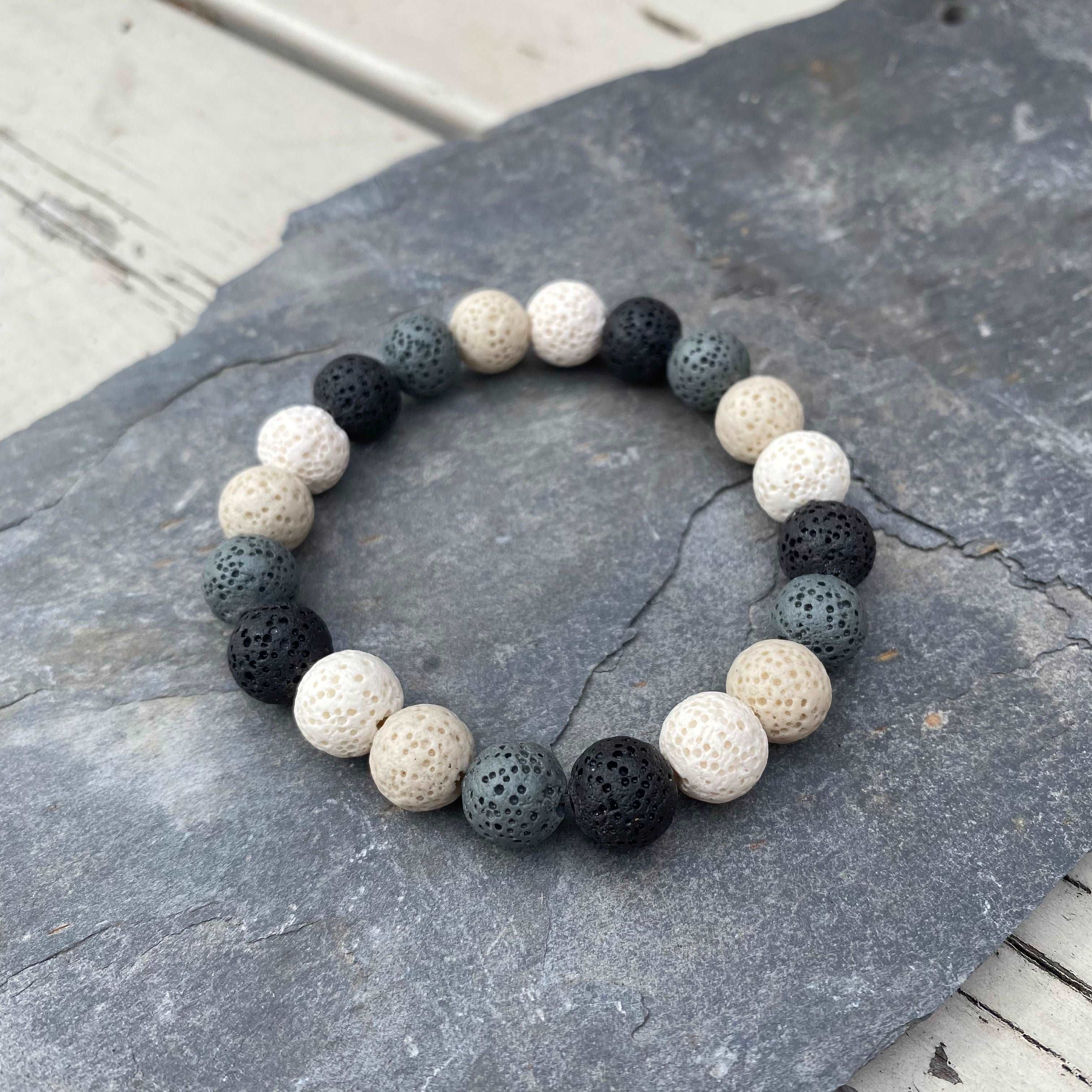 Chunky Black and White Lava Rock Diffuser Bracelet