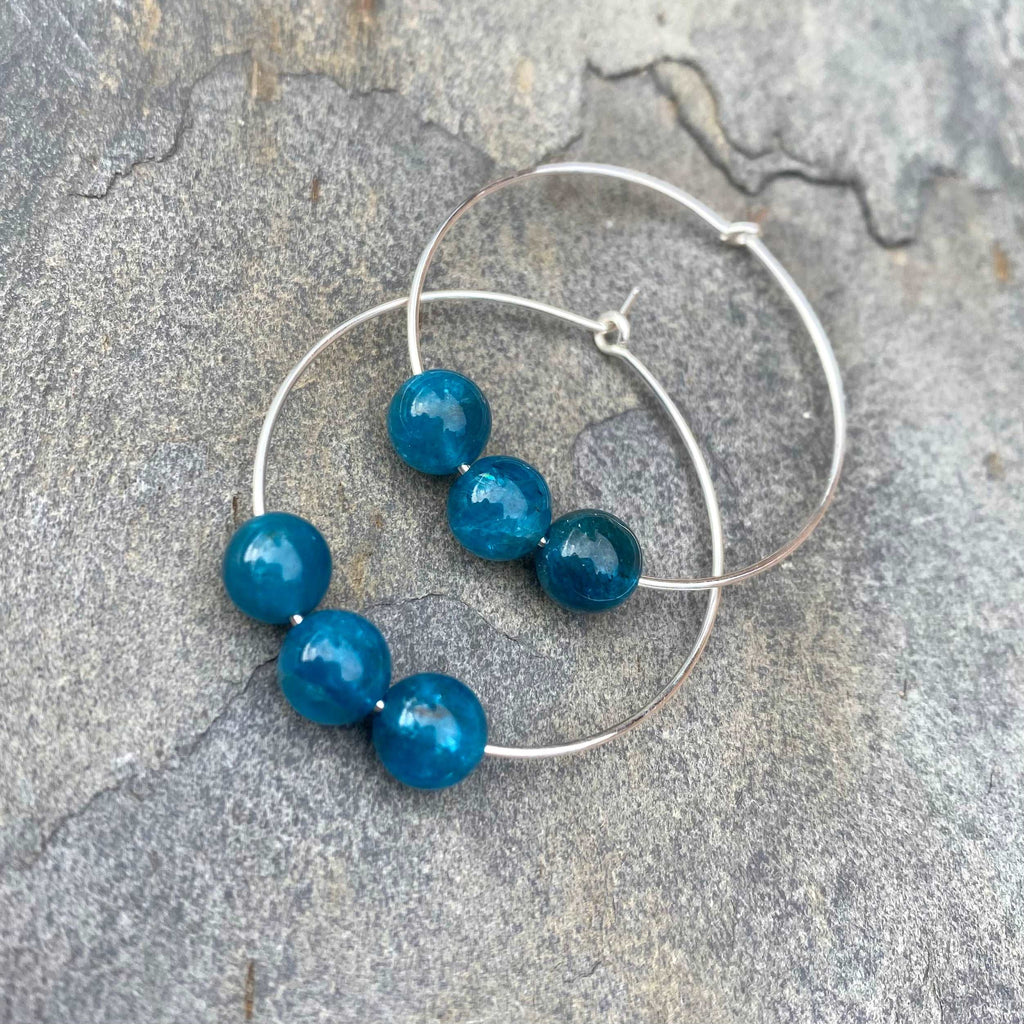 Apatite Gemstone Earrings - Sterling Silver Hoops