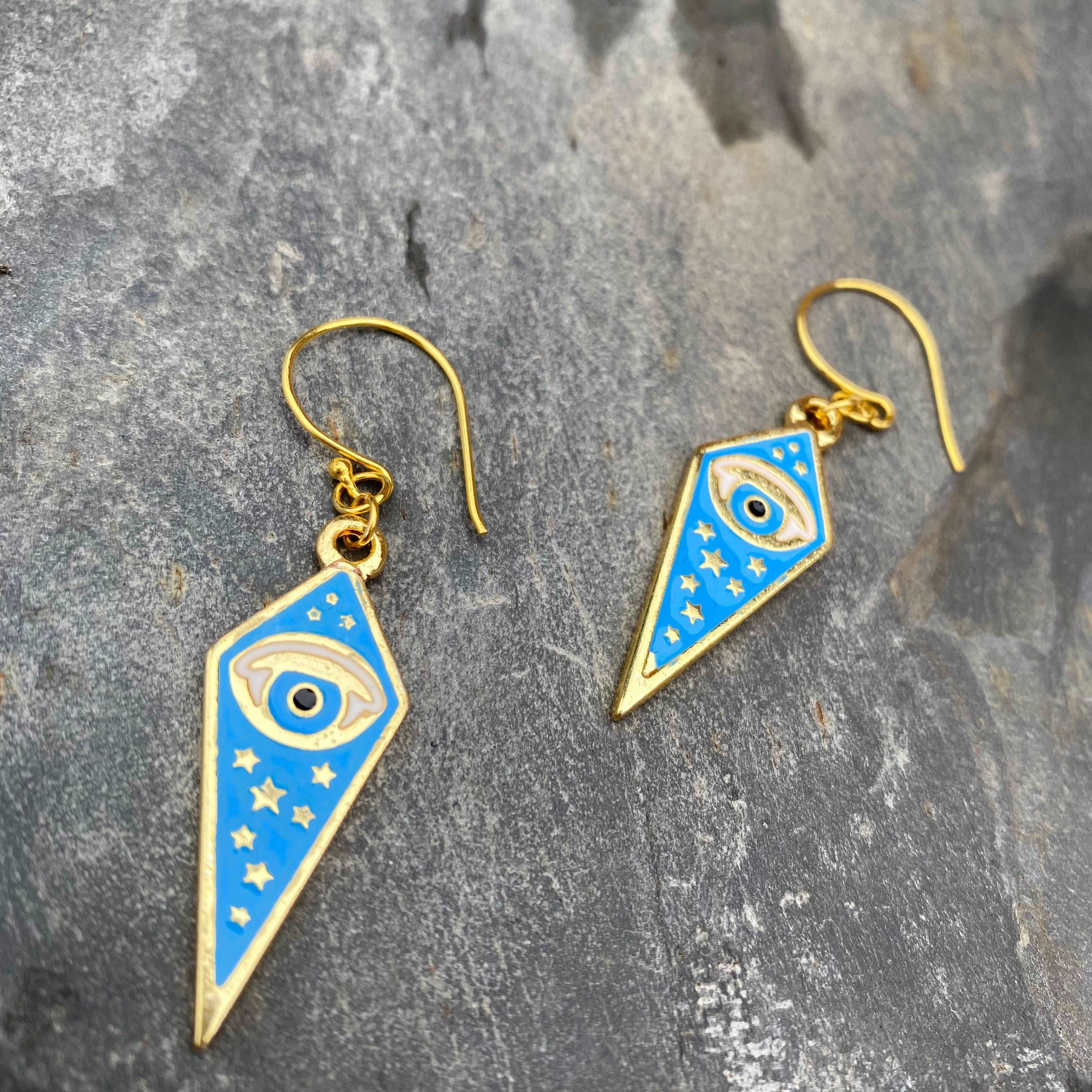 Quirky Evil Eye Earrings - Gold and Blue