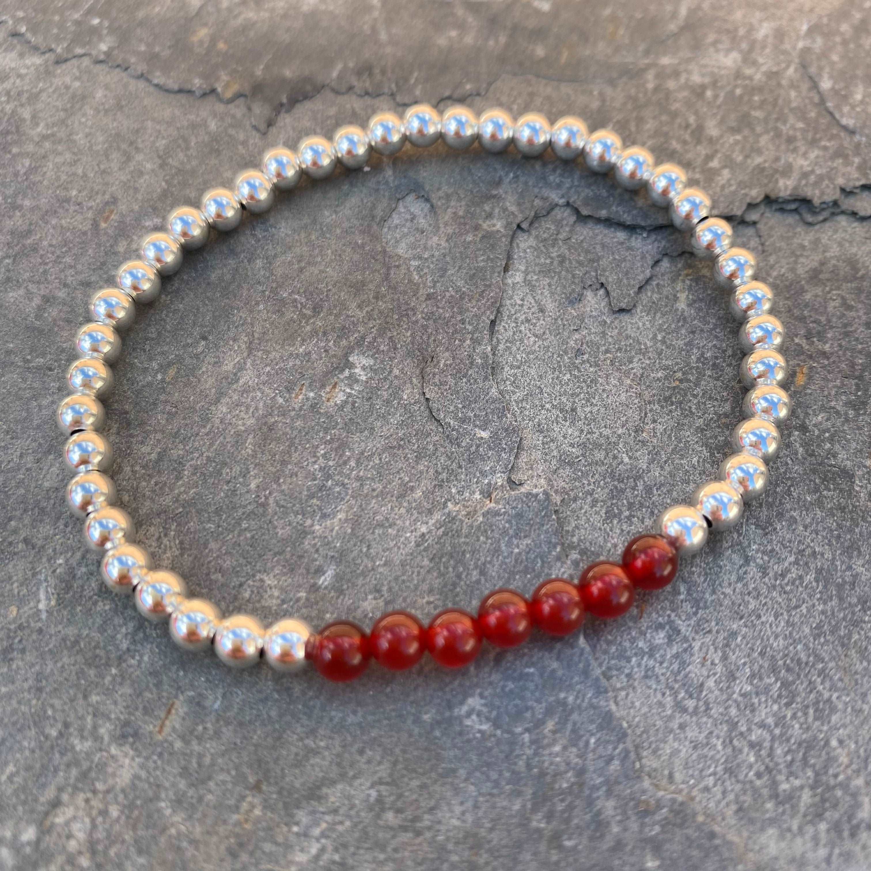 Carnelian Stacker Bracelet - Silver