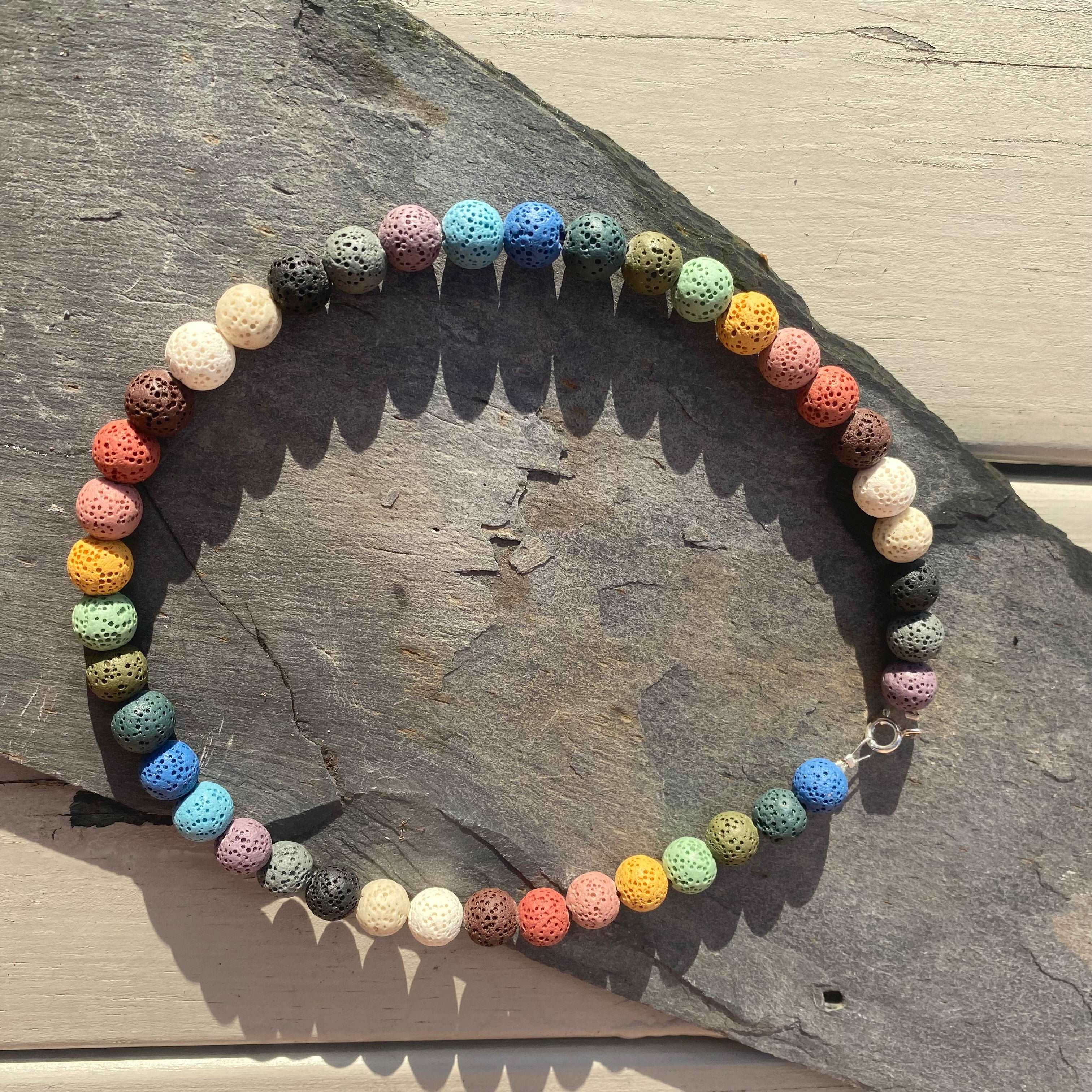 Chunky Rainbow Lava Rock Diffuser Necklace