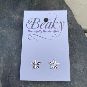 Diamond Cut Star Stud Earrings - Sterling Silver