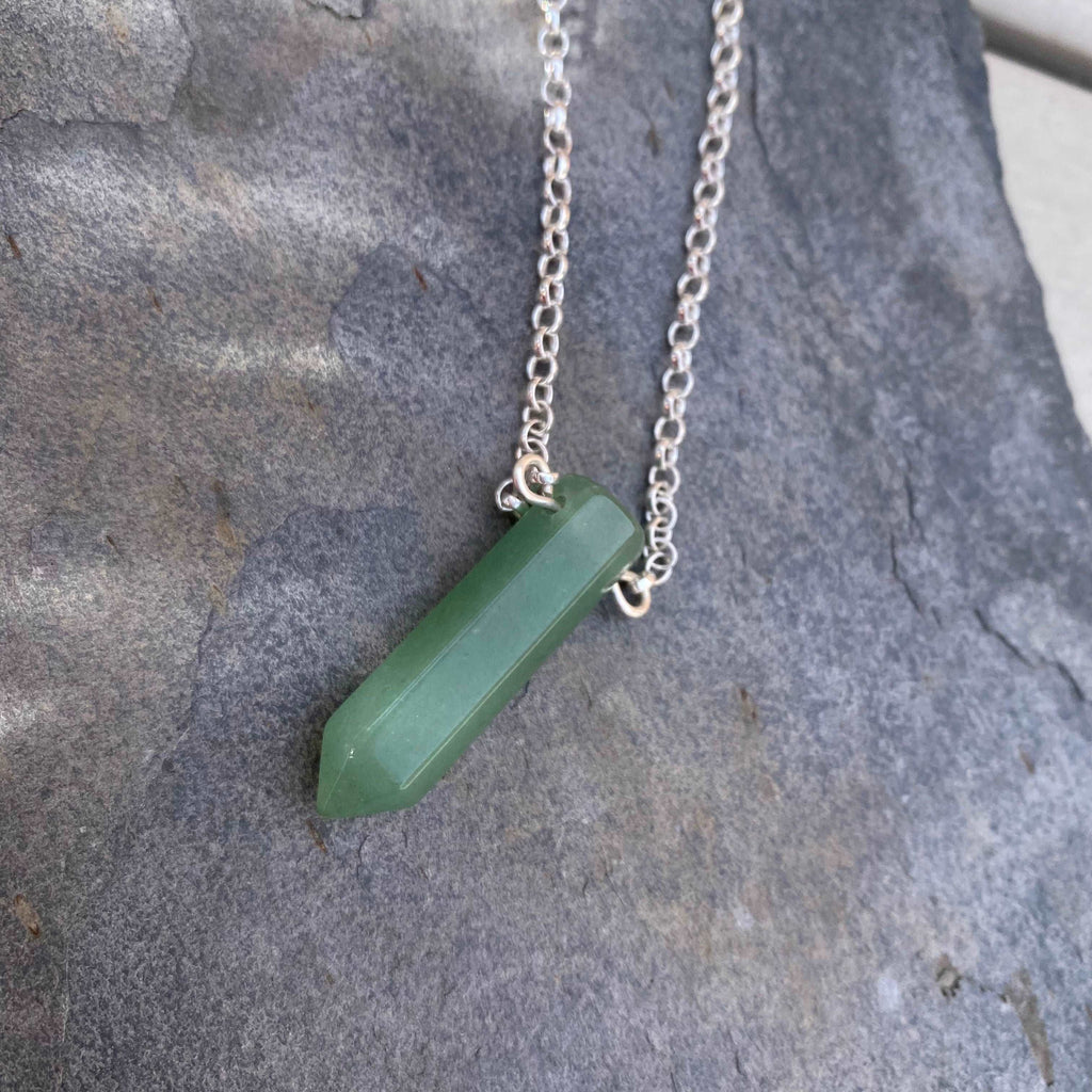 Aventurine Necklace - Sterling Silver Belcher Chain - Crystal Point