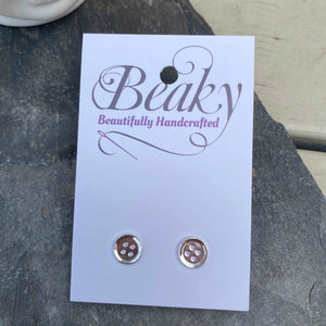 Handmade Button Stud Earrings - Sterling Silver