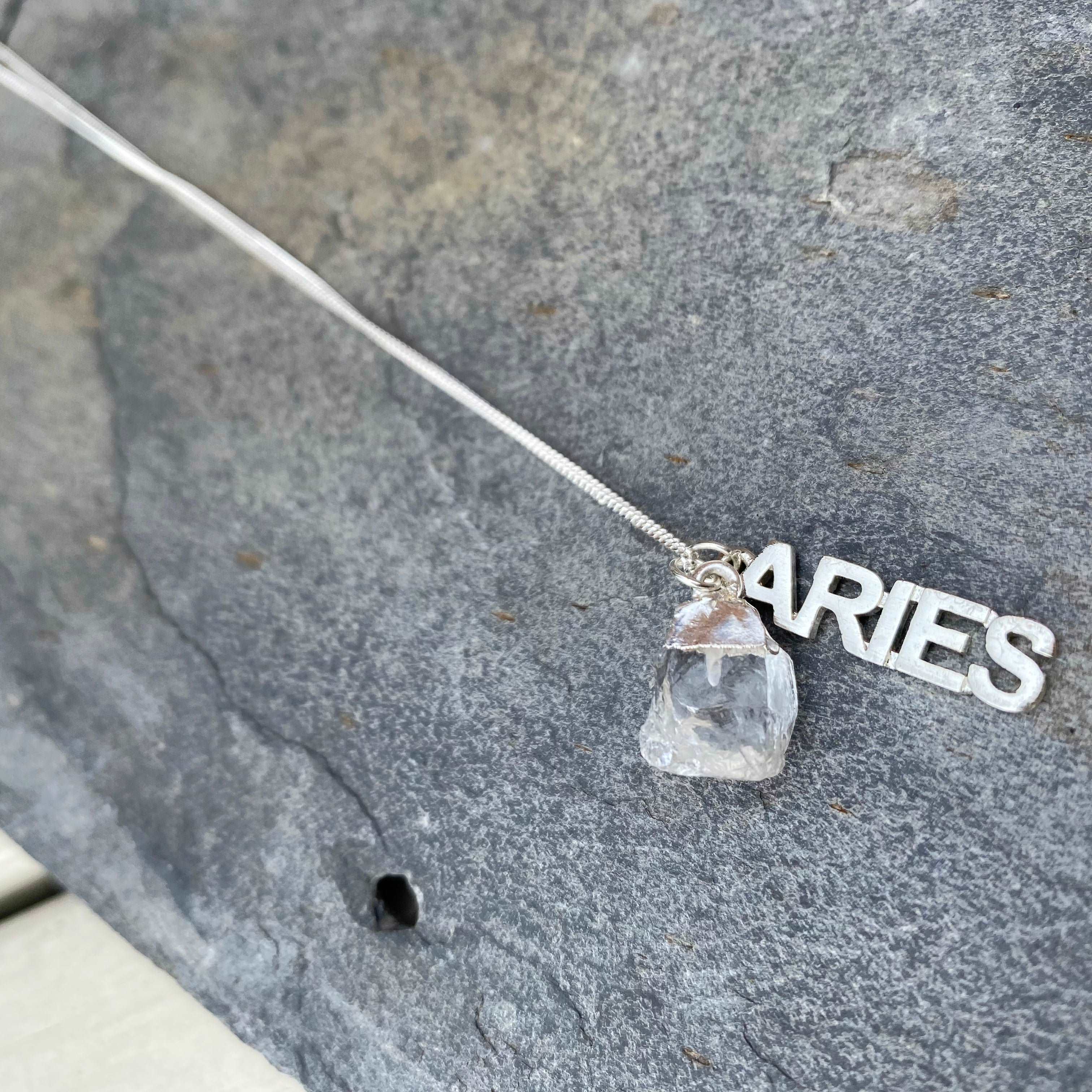 Aries Birthstone Necklace - Raw Quartz Crystal and sterling Silver