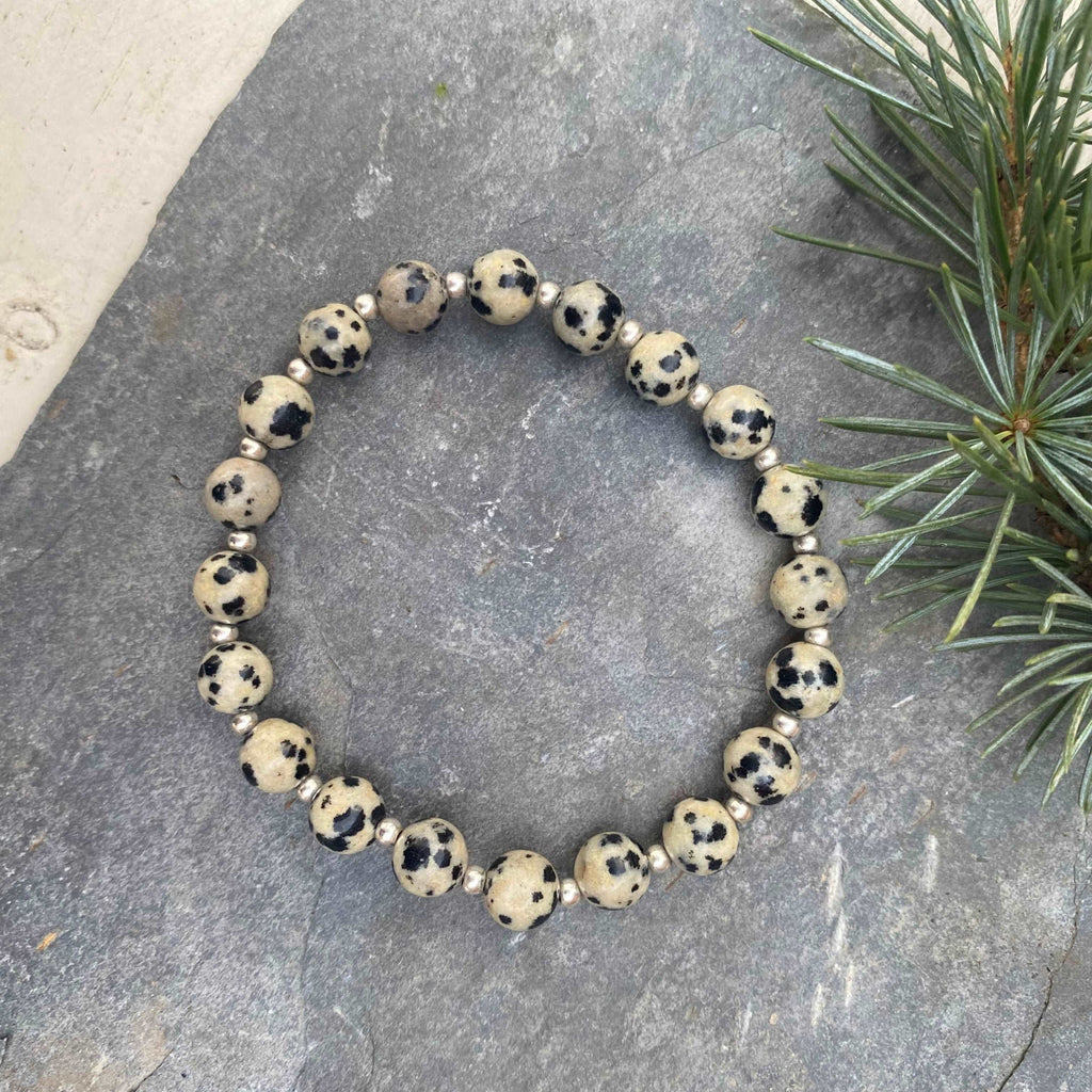 Dalmatian Jasper Gemstone and Silver Spacer Bracelet - Wellness Crystal Jewellery