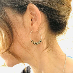 Dalmatian Jasper Gemstone Earrings - Sterling Silver Hoops - Wellness Crystals