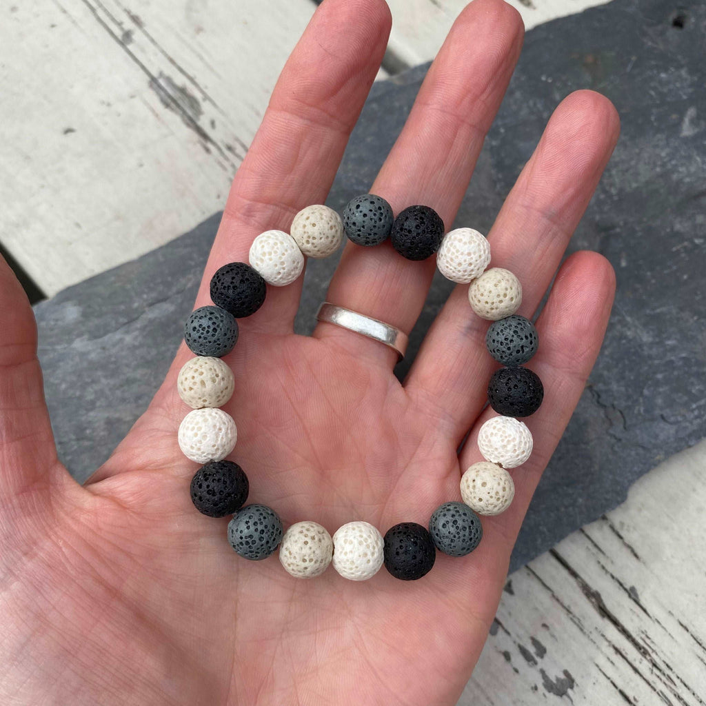 Chunky Black and White Lava Rock Diffuser Bracelet