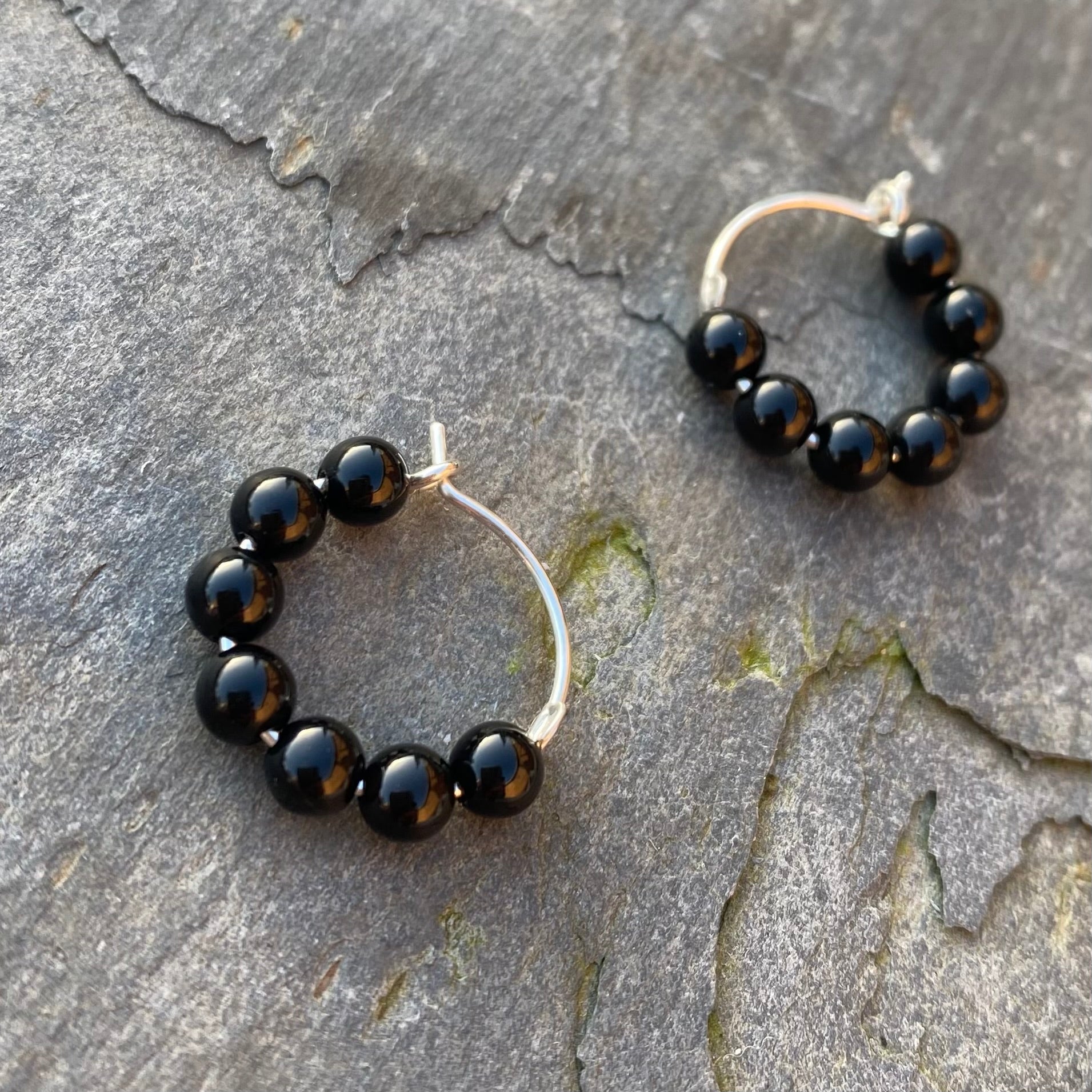 Onyx Small Sterling Silver Huggies