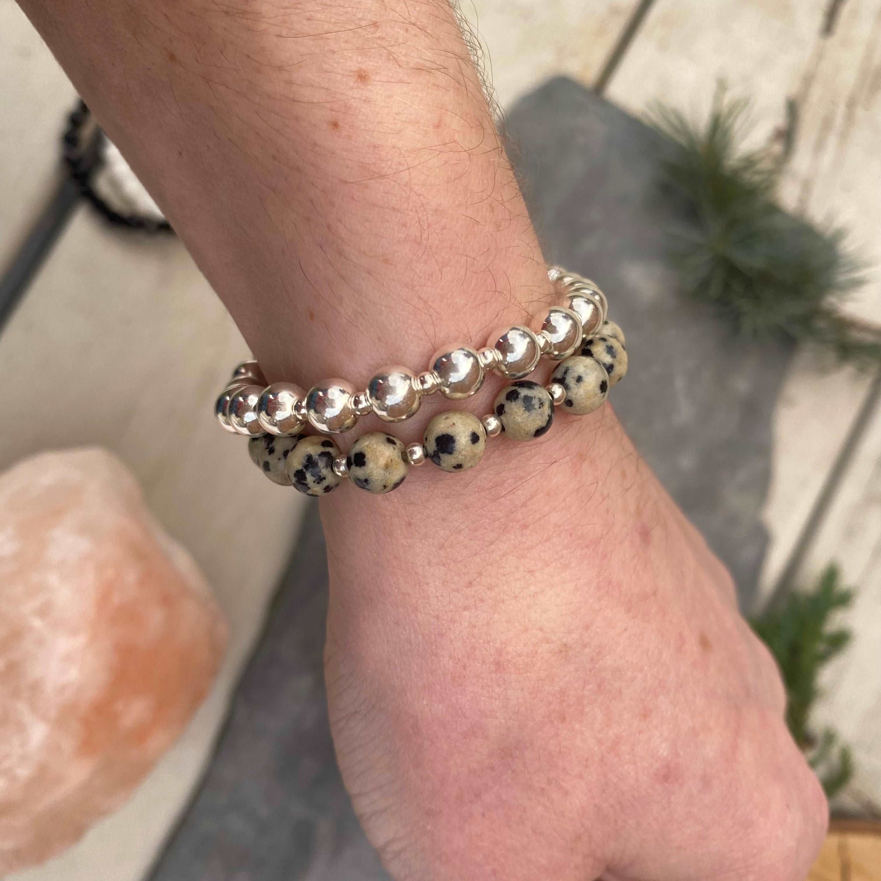 Dalmatian Jasper Gemstone and Silver Spacer Bracelet - Wellness Crystal Jewellery