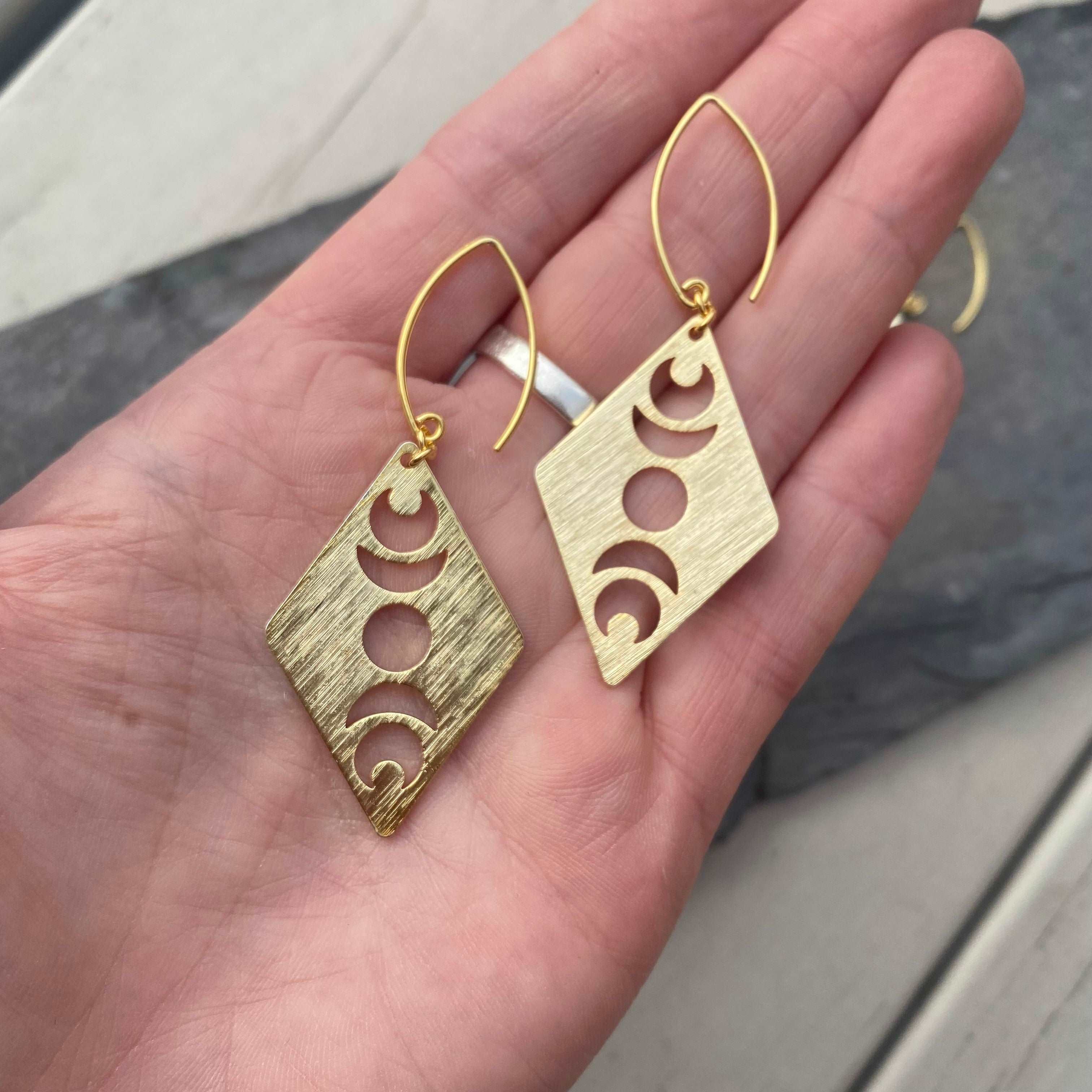Diamond Moon Phase Earrings - Gold or Sterling Silver