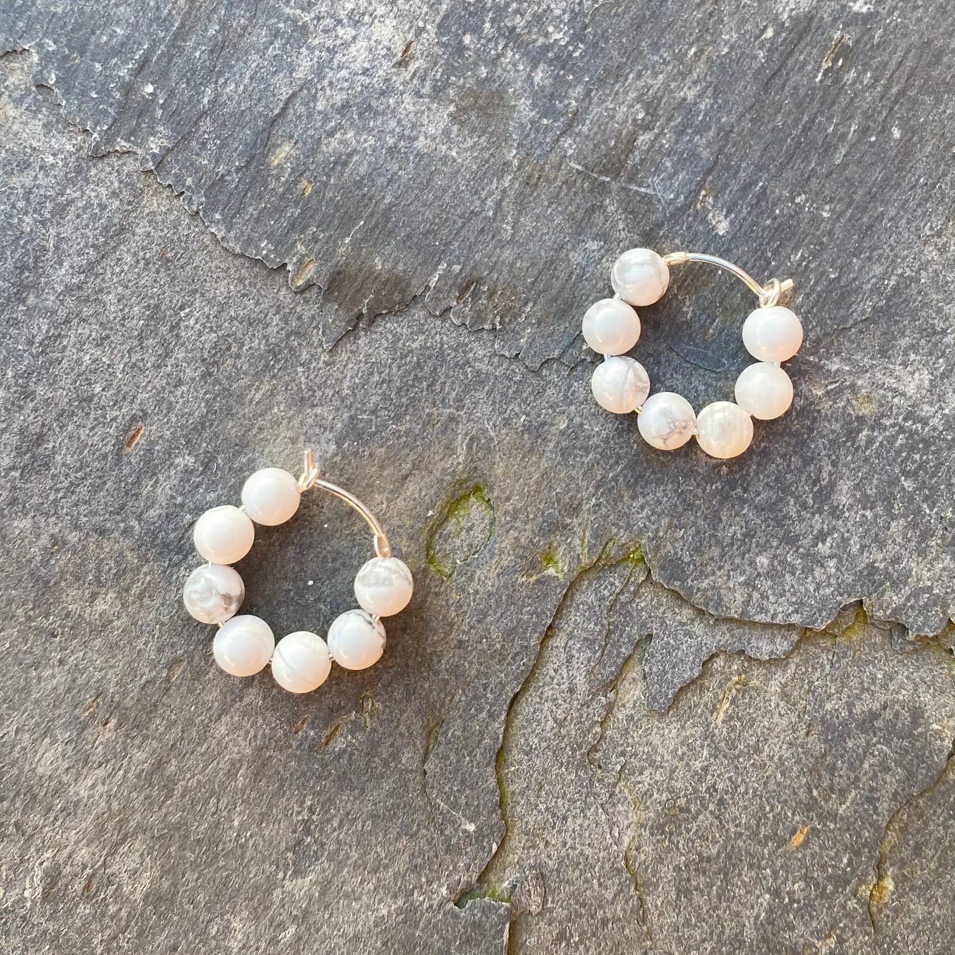 Small Howlite and Sterling Silver Huggies