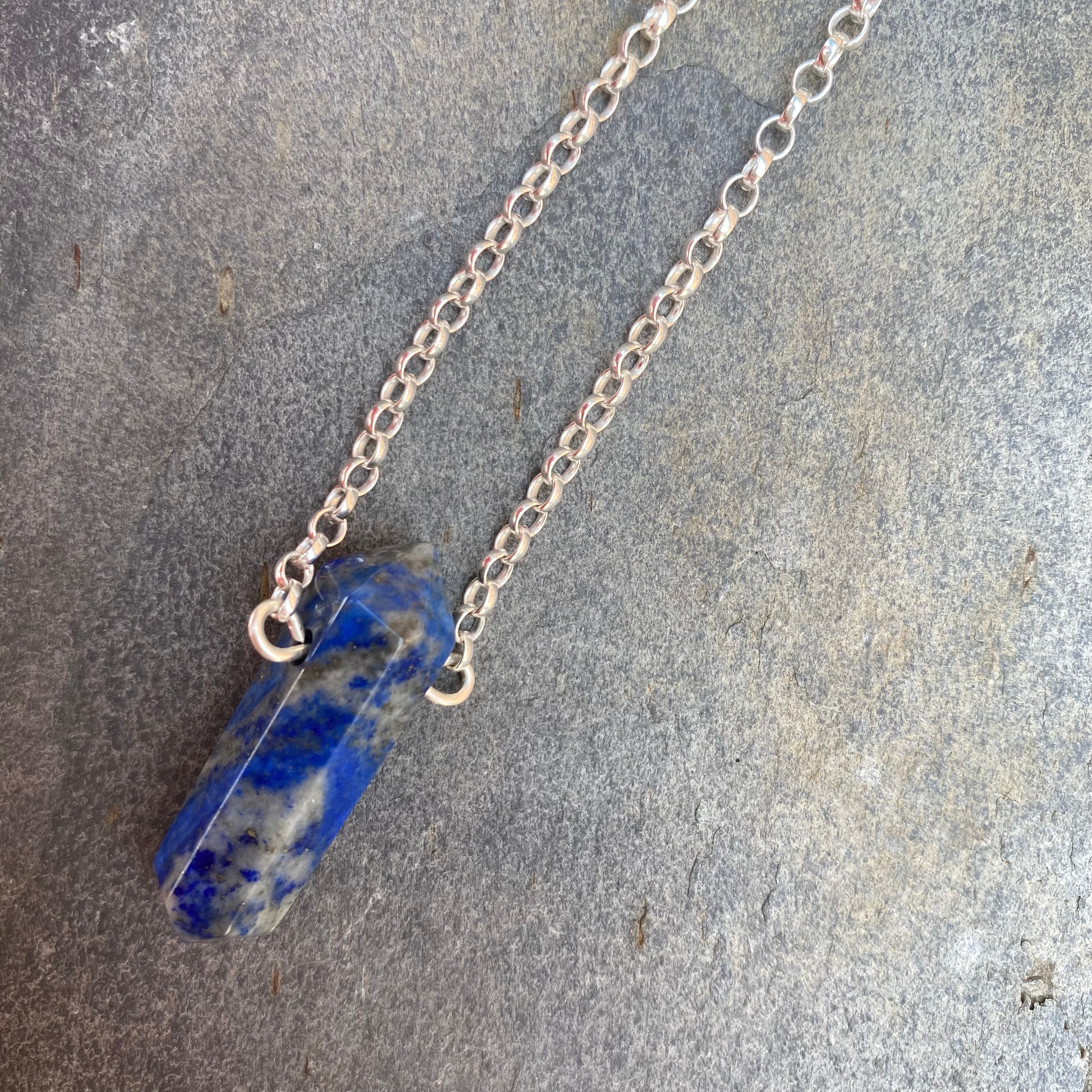 Lapis Lazuli Gemstone Necklace - Sterling Silver Belcher Chain - Crystal Point Jewellery