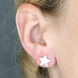 Diamond Cut Star Stud Earrings - Sterling Silver