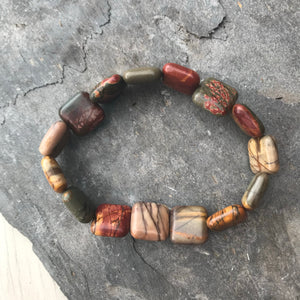 Red Creek Jasper Bracelet - Gemstone Square Beads - Healing Crystal Jewellery