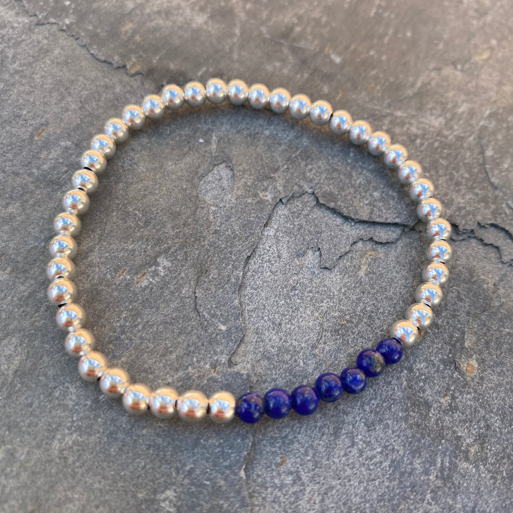 Lapis Lazuli Gemstone Crystal Stacker Bracelet - Silver - September Birthstone Jewellery
