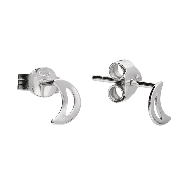 Open Crescent Moon Stud Earrings - Sterling Silver Jewellery