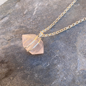 Rose Quartz Necklace - Sterling Silver Crystal Wand - Stone of Love - Gemstone Valentine Jewellery