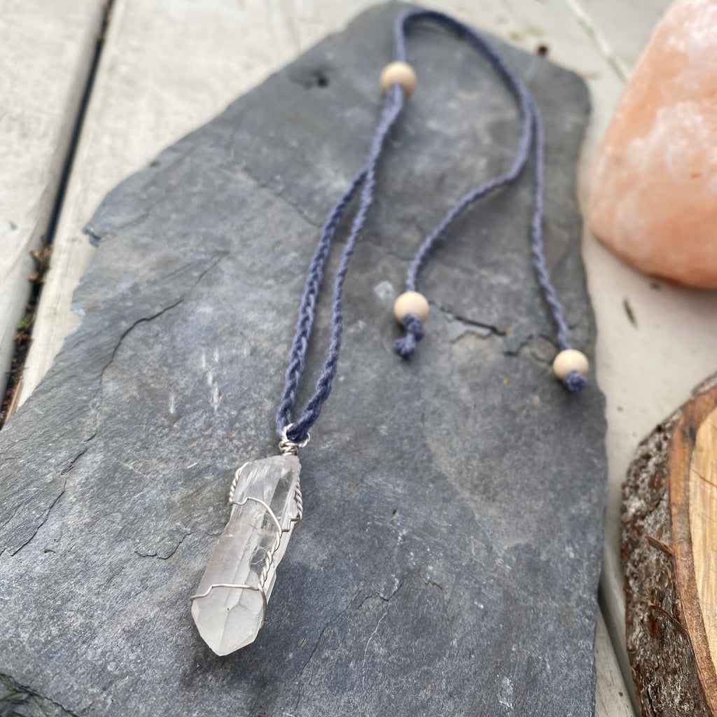 Sterling Silver Wrapped Clear Quartz Crystal Pendant - April Birthstone